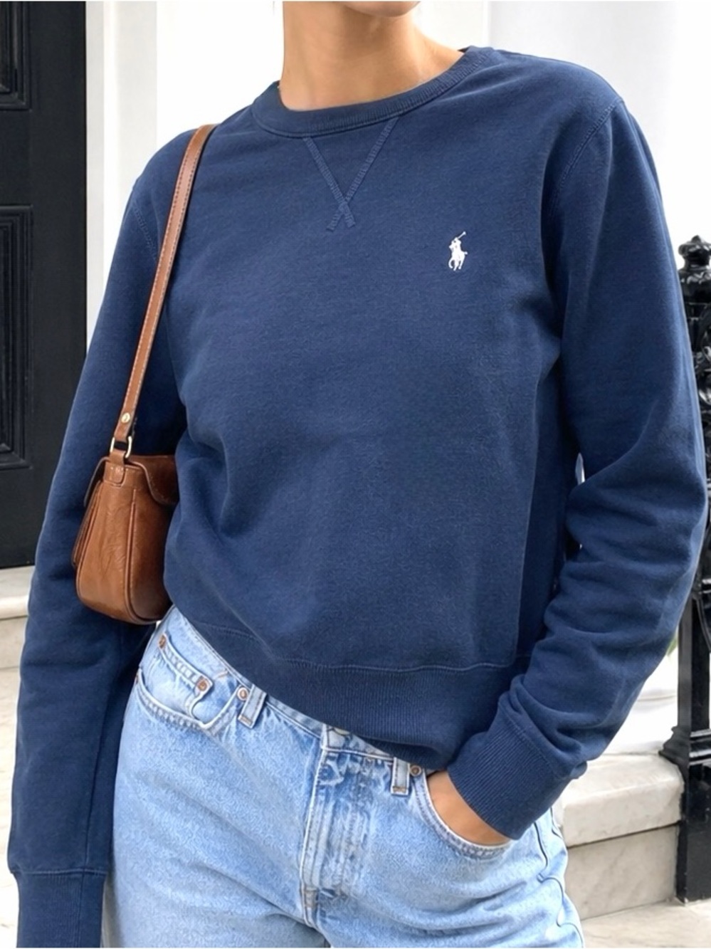Polo Ralph Lauren Womens Blue Crewneck Sweatshirt Y2K Old Money Preppy Medium - Picture 10 of 10
